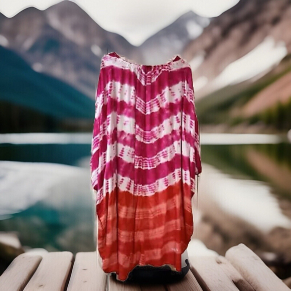 2X/3X Catherines Cool Hippie Pink N Orange Tie Dyed Shell Coverup Or Duster - Picture 3 of 10